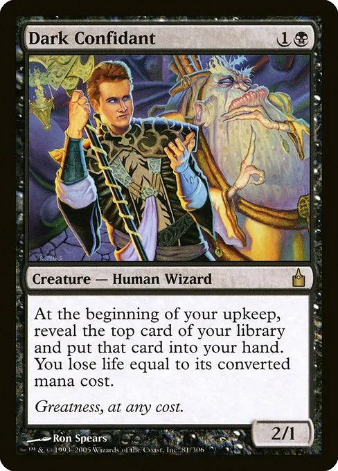Confidente oscuro — Ravnica: City of Guilds — Criatura — Human Wizard — Coste {1}{B}