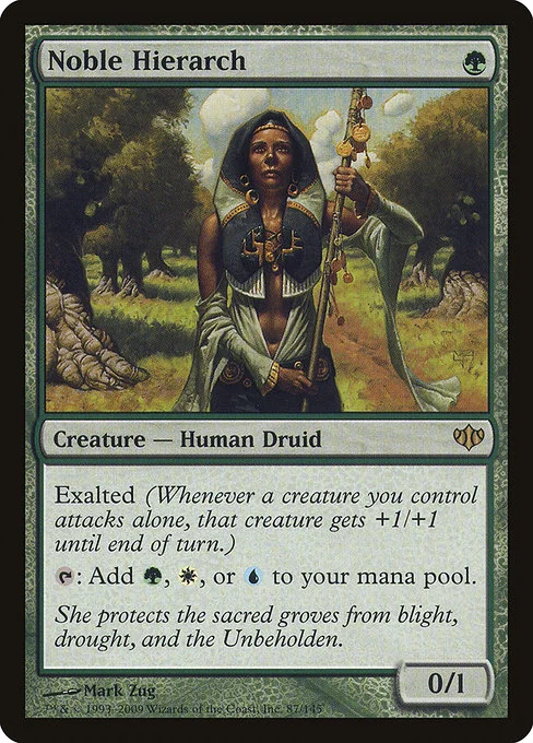 Noble jerarca — Conflux — Criatura — Human Druid — Coste {G}
